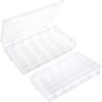 2Pcs Clear Visible Plastic Storage Box- Rectangular Storage Box, Suitable For Beads, Screws Hardware Accessories Organizer Box Art DIY, Crafts, Jewelry, Fishing Tackle, With Label Stickers (36Grids)