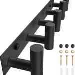 Black Hat and Coat Wall Mount Rack 5 Hooks for Robes, Bags, Keys, and Towels Bathroom Towel Hanger Organizer (1 Pack)