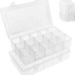 2 Pack 15 Grids Clear Plastic Organizer Box with Adjustable Dividers, Craft Storage Containers for Jewelry, Beads, Screws, Tackle Box, Washi Tapes, Small Parts Organizer for Arts and Crafts