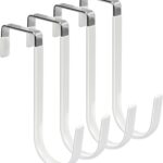 Over the Door Hooks, 4 Pack Hangers Hooks with Rubber Prevent Scratches Heavy Duty Organizer for Living Room, Bathroom, Bedroom, Kitchen Hanging Clothes, Towels, Hats, Coats, Bags White