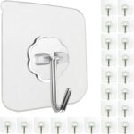 24 Pack Adhesive Wall Hooks 33LB Heavy Duty No Drill Transparent Waterproof Hooks for Bathroom Kitchen Towel Coat Office Home Outdoor