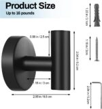 Towel Hooks for Bathroom,2 Packs Wall Mount Towel Holder,Black Matte Wall Robe Hook,Stainless Steel Heavy Duty Door Hanger Towel Hook for Kitchen, Bedroom,Hotel,Pool,Coats(Drilling) - Image 2