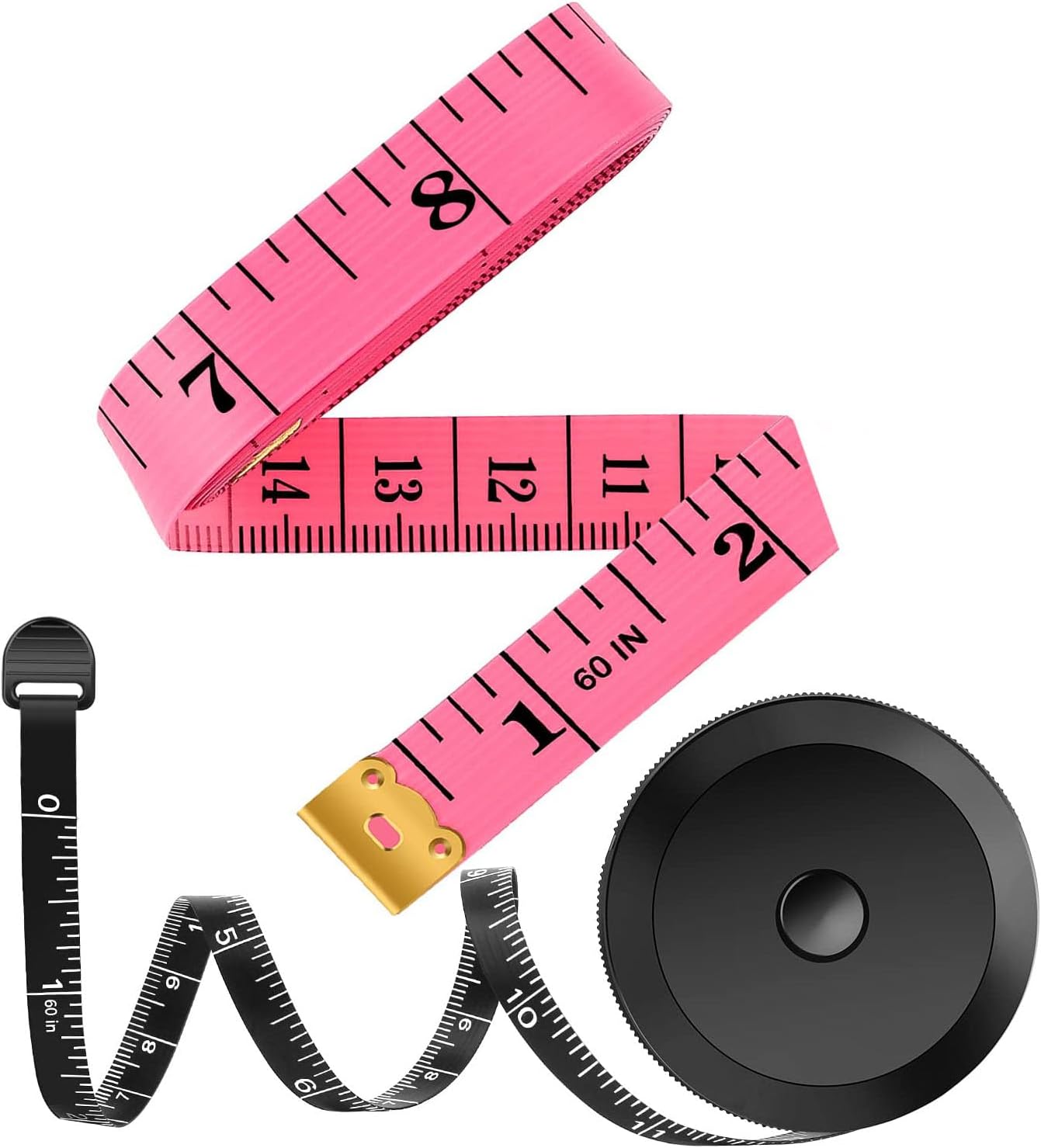 6179-pvOxBL._AC_SL1500_.jpg 2 Pack Tape Measure Measuring Tape for Body Fabric Sewing Tailor Cloth Knitting Vinyl Home Craft Measurements, 60-Inch Soft Fashion Pink & Retractable Black Double Scales Rulers for Body Weight - Image 1
