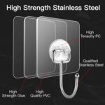 Large Hooks for Hanging Heavy-Duty 44Ib(Max) 10 Packs, Wall Hangers without Nails Self-Adhesive Traceless Clear and Removable, Waterproof and Rustproof Multiple Uses for Bathroom Kitchen Home - Image 2