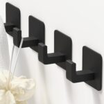 Square Self Adhesive Towel Hooks - 4 Pack Matte Black Metal Hooks, Right-Angle Design for Towels, Robes & Hats, Organize Bathroom, Kitchen, Entryway, Doors, Cabinets on Smooth Surfaces