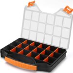 Hardware Organizer box with dividers - 18 Compartments Small Parts Organizer with Accessible Hinged Lid - Durable Plastic Screw Organizer Store Nuts, Bolts, Screws, Nails, & Small Hardware