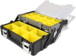 18 Inch Portable Plastic Cantilever Tool Box Organizer with Removable Compartments, Great Organization and Storage for Hardware, Assorted Nails, Dowels, Washers, Screws, Nuts and Bolts