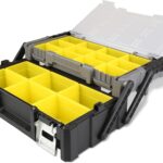 18 Inch Portable Plastic Cantilever Tool Box Organizer with Removable Compartments, Great Organization and Storage for Hardware, Assorted Nails, Dowels, Washers, Screws, Nuts and Bolts