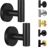 Towel Hooks for Bathroom,2 Packs Wall Mount Towel Holder,Black Matte Wall Robe Hook,Stainless Steel Heavy Duty Door Hanger Towel Hook for Kitchen, Bedroom,Hotel,Pool,Coats(Drilling)