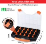 Tools Organizer Box, Small Parts Storage 18-Compartment Portable Hardware Organizer Removable Plastic Dividers for Screws, Nuts, Bolts, Nails – Orange (1 Pack, 12.75" x 10" x 1.75") - Image 2