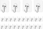 Adhesive Hooks Kitchen Wall Hooks - 24 Packs Heavy Duty 24lb(Max) Nail Free Transparent,Waterproof,Sticky Stainless Hangers for Keys,Bathroom, Shower, Outdoor, Kitchen,Door,Home Improvement,Utility