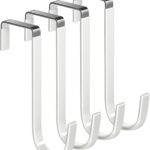 Single Over Door Steel Hooks 4 Pack Fit 1-3/8" Door 5.5" White | Plastic Coated Rubber Feel Towel Rack Robe Coat Shoe Wreath Hanger No Damage No Scratch for Bathroom Heavy Duty Thin Top