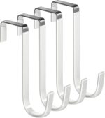 Single Over Door Steel Hooks 4 Pack Fit 1-3/8" Door 5.5" White | Plastic Coated Rubber Feel Towel Rack Robe Coat Shoe Wreath Hanger No Damage No Scratch for Bathroom Heavy Duty Thin Top