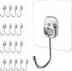Large Adhesive Hooks, 18 Pack Hold 44lb(Max) Heavy-Duty Sticky Hooks,Waterproof & Rustproof Wall Hook for Hanging Can be Use Kitchen Bathroom Outdoor Ceiling Office, Transparent