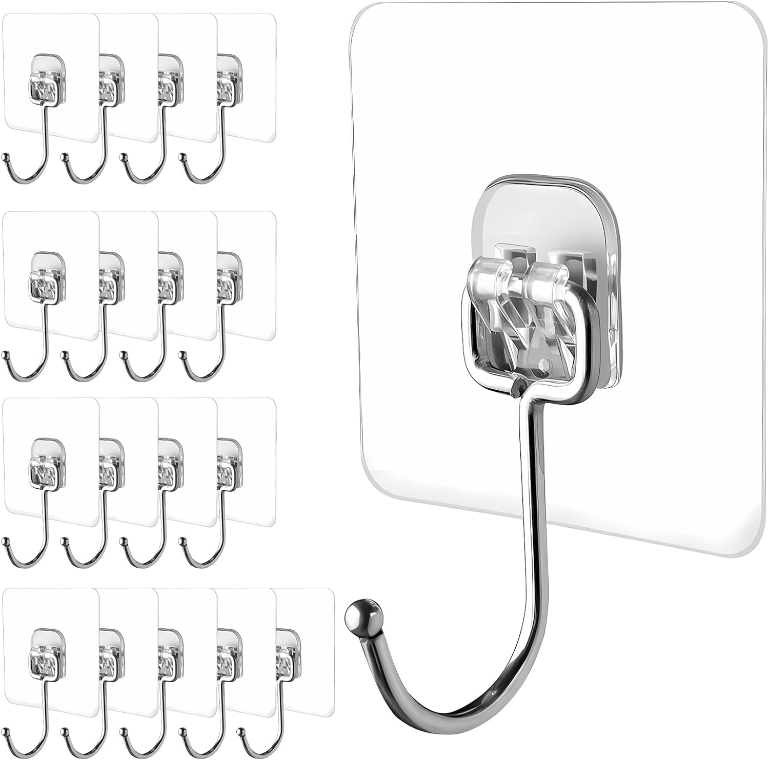 61pIoAMXACL._AC_SL1500_.jpg Large Adhesive Hooks, 18 Pack Hold 44lb(Max) Heavy-Duty Sticky Hooks,Waterproof & Rustproof Wall Hook for Hanging Can be Use Kitchen Bathroom Outdoor Ceiling Office, Transparent - Image 1