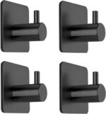 Black Adhesive Towel Hooks Heavy Duty Stick on Wall Hooks Shower Hooks for Bathroom Kitchen Door-4 Packs
