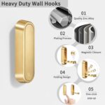 Foldable Wall Hooks, 40lbs Heavy Duty Rustproof Zinc Alloy Folding Coat Hooks, 4PCS Gold Space-Saving Hangers for Bathroom Kitchen Entryway Towels Coats Bags - Image 2