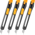 4 Pack Box Cutter Retractable, Utility Knife 9MM Wide Snap-Off Blades, Exacto Knife for Cutting Box, Wrapping, Cardboard, Extended Razor Knife, Box Opener Perfect for Office, Home, School
