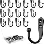 15 Pcs Black Coat Hooks - Wall Hooks for Closet Hanging, Multi-Room Use (Bathroom/Bedroom/Kitchen), Holds Coats/Towels/Scarves/Hats/Keys/Cups, Includes 30 Screws