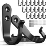 20PCS Heavy Duty Metal Coat Hooks for Wall, Single Prong Hanging Hooks with 40 Screws for Towels, Backpacks, Hats & Dog Leashes