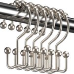 Shower Curtain Hooks Rings, Rust Resistant Metal Double Glide Shower Hooks Rings for Bathroom Shower Rods Curtains, Set of 12 Hooks - Nickel