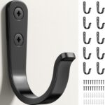 10Pcs Wall Hooks for Bathroom, Kitchen, Closet, and Garage - Black Metal Hooks for Hanging Coats, Towels, Hats, Keys, Bags, and Coffee Cups - Holds Up to 40 lbs