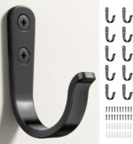10Pcs Wall Hooks for Bathroom, Kitchen, Closet, and Garage - Black Metal Hooks for Hanging Coats, Towels, Hats, Keys, Bags, and Coffee Cups - Holds Up to 40 lbs
