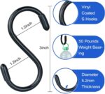 3 Inch Vinyl Coated S Hook,S Hooks for Hanging Plants ,10 Pack Non Slip Heavy Duty S Hooks ,Small Rubber Coated Steel Metal Black Closet S Hook for Hanging Jeans Plants Jewelry Pot Pan Cups Towels - Image 2