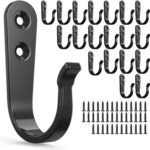20-Pack Towel Hooks for Bathroom, Heavy Duty Black Metal Wall Hooks for Robe, Coat, Kitchen, Closet, Garage Organizer