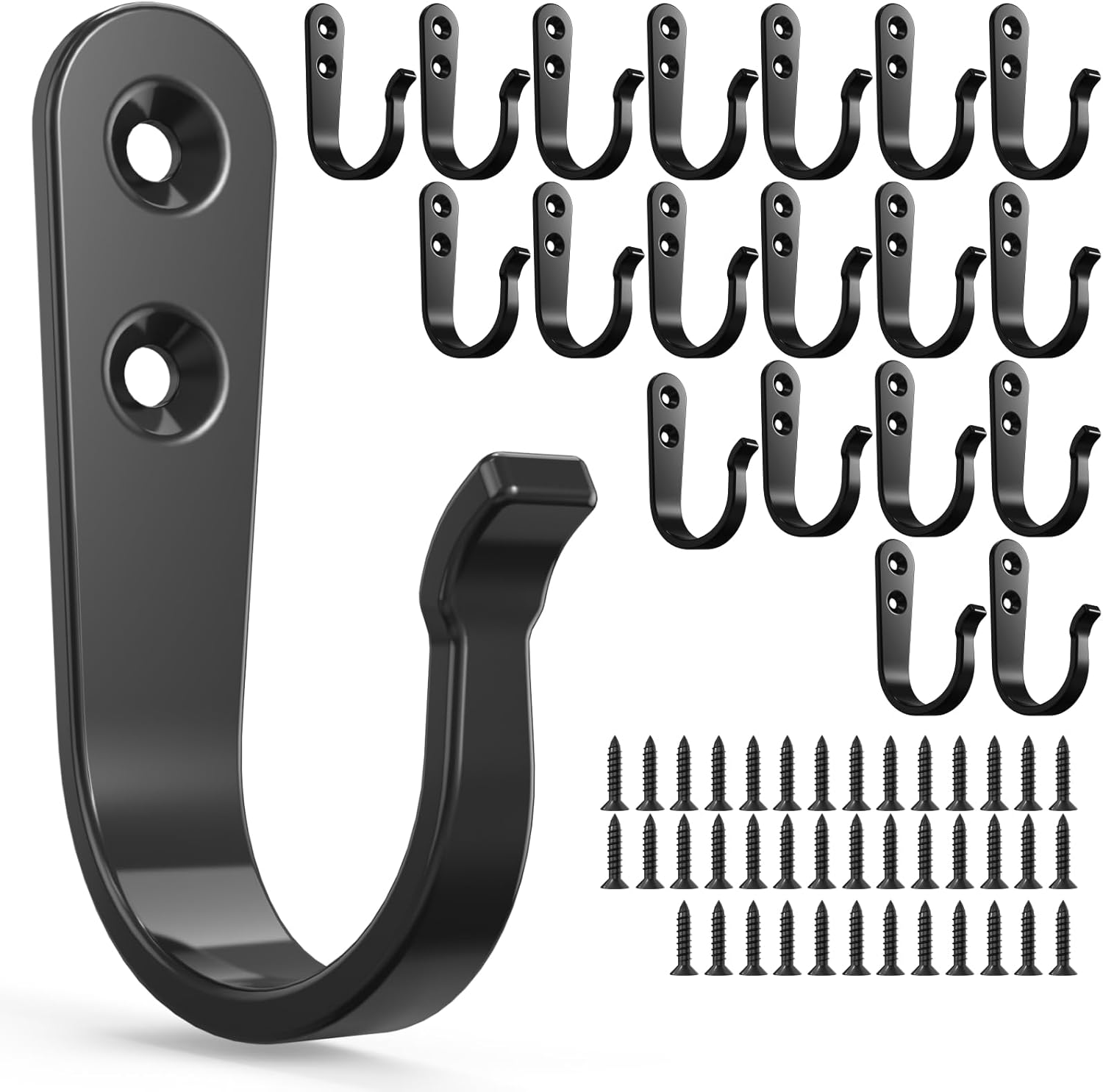 71J-6-1VCAL._AC_SL1500_.jpg 20-Pack Towel Hooks for Bathroom, Heavy Duty Black Metal Wall Hooks for Robe, Coat, Kitchen, Closet, Garage Organizer - Image 1