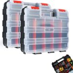 Tool Box, Double Side Tool Box Organizer with 34 Compartments, Removable Dividers, Tackle Box Small Parts Screw Hardware Organizer for Screws, Nuts, Nails and Bolts (2 Piece, Red)