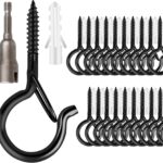 36 PCS Q-Hanger Hooks with Safety Buckle, Windproof Screw Hooks for Outdoor String Lights Hanging Christmas Lights, Plants, with 1 Wing Nut Driver