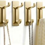 Self Adhesive Hooks, Extra Sticky 10LB (Max), Heavy Duty Stainless, Stick On Wall and Door Hooks for Hanging, Bathroom Towel Hooks and Coat Hooks, Robe Hook Wall Mounted, Gold, 4 Pack