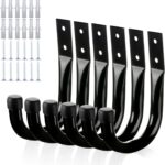 Metal Wall Hooks for Hanging Heavy Duty, 6Pcs Garage Organization and Storage Hook for Extension Cord Tool Coat Backpack Bag, Large Utility J Hooks, Black Wall Mount Hanges for Outdoor Indoor