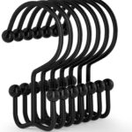 Shower Curtain Hooks, 12 Pcs Shower Curtain Rings, Durable Rust Proof Black Shower Curtain Hooks, Shower Rings for Curtain, Double Glide Shower Hooks for Shower Curtain Rods, Black