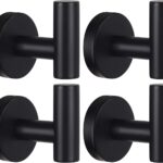 Towel Hooks Bathroom Coat Robe Wall Hook Heavy Duty Door Hanger Towel Robe Clothes Cabinet Closet Sponges Rack for Bathroom Bedroom Kitchen Hotel Pool 4 Packs Black(Drilling Installation)