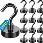 Magnetic Hooks, 12 Pack 30lbs+ Magnet Hook 2026 Cruise Cabin Ship Essentials Heavy Duty Strong Magnets Refrigerator Fridge Hanging for Classroom Beach Vacation Kitchen Grills (Black)