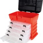 Small Parts Organizer Box - 11-Inch Portable Storage Case with 4 Removable Multi-Compartment Trays for Screws, Beads, Small Fishing Tackle, Hardware, and Craft Supplies by  (Red)