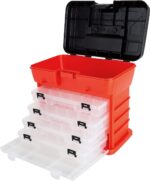 Small Parts Organizer Box - 11-Inch Portable Storage Case with 4 Removable Multi-Compartment Trays for Screws, Beads, Small Fishing Tackle, Hardware, and Craft Supplies by  (Red)