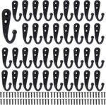 Coat Hooks-38 Pack Farmhouse Hooks with Metal Screws, Black Decorative Rustic Coat Hooks Rack, Wall Mounted Single Prong Robe Hook,Vintage Organizer Hanging Wire Hook Clothes Hanger