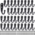 Coat Hooks-38 Pack Farmhouse Hooks with Metal Screws, Black Decorative Rustic Coat Hooks Rack, Wall Mounted Single Prong Robe Hook,Vintage Organizer Hanging Wire Hook Clothes Hanger
