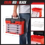 Small Parts Organizer Box - 11-Inch Portable Storage Case with 4 Removable Multi-Compartment Trays for Screws, Beads, Small Fishing Tackle, Hardware, and Craft Supplies by  (Red) - Image 2