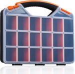 Tools Organizer Box, Small Parts Storage 18-Compartment Portable Hardware Organizer Removable Plastic Dividers for Screws, Nuts, Bolts, Nails – Orange (1 Pack, 12.75" x 10" x 1.75")