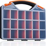 Tools Organizer Box, Small Parts Storage 18-Compartment Portable Hardware Organizer Removable Plastic Dividers for Screws, Nuts, Bolts, Nails – Orange (1 Pack, 12.75" x 10" x 1.75")