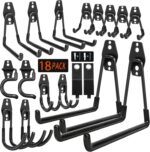18 Pack Garage Hooks Heavy Duty - Anti-Slip Coating， Garage Storage Hooks for Hanging Bike，Ladder，Garden Tools，Hose
